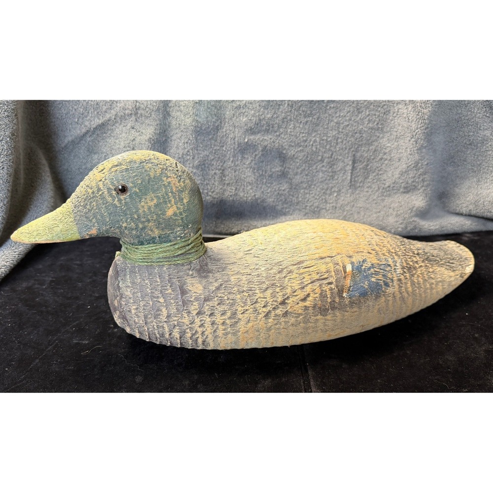 Vintage Hand Carved Wooden‎ Duck Decoy Rustic Folk Art Mallard Hunting Decor